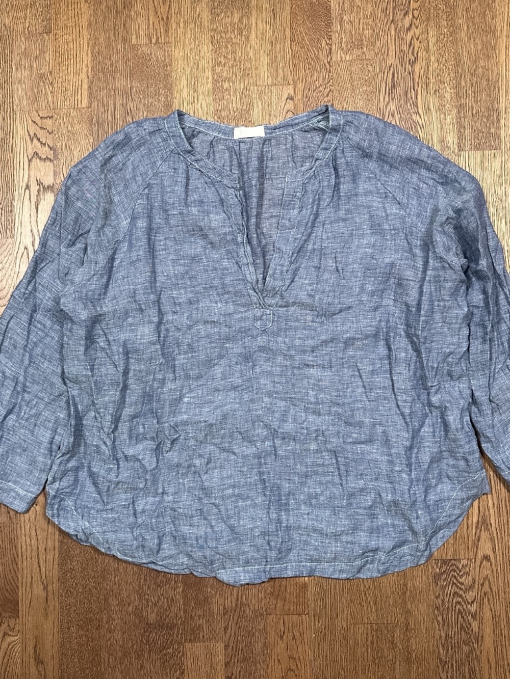CP Shades Linen Chambray Blue Tunic Open Collar L/S Blouse Womens XL